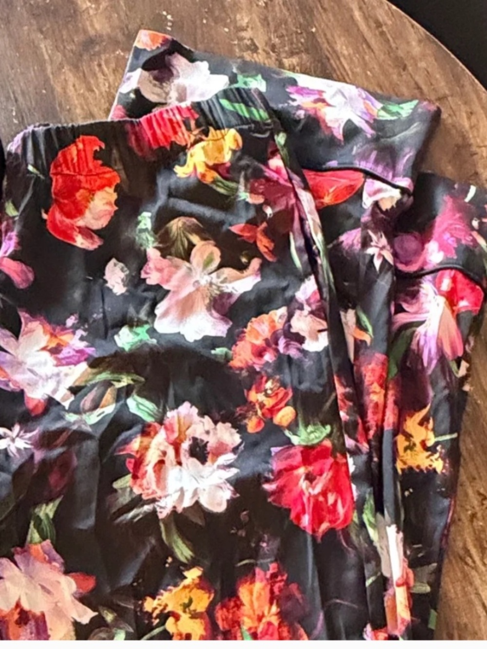 INC International Concepts Black Floral Satin Pajamas Pants